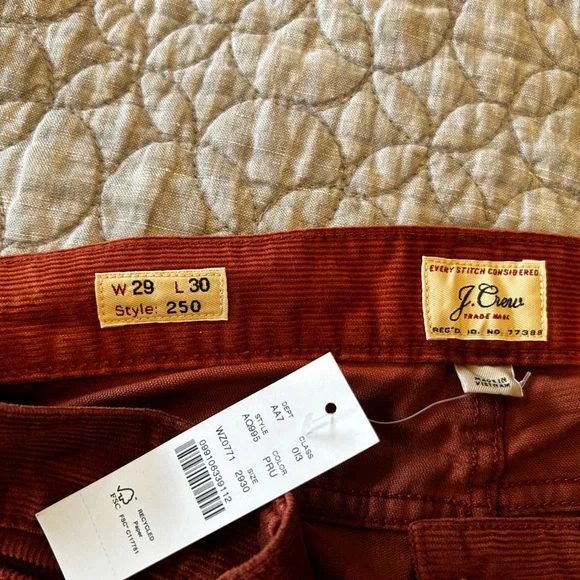 JCrew 250 Tapered Leg Corduroy in Rust NWT